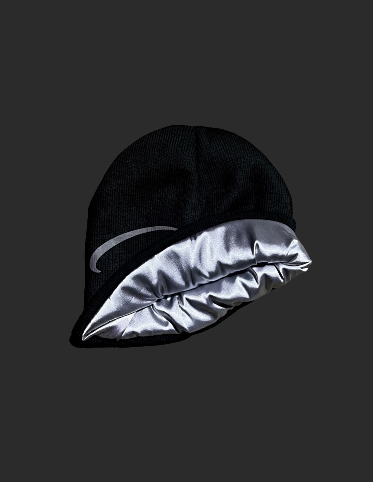 "RADIUS" BLACK & GRAY SATIN LINED BEANIE